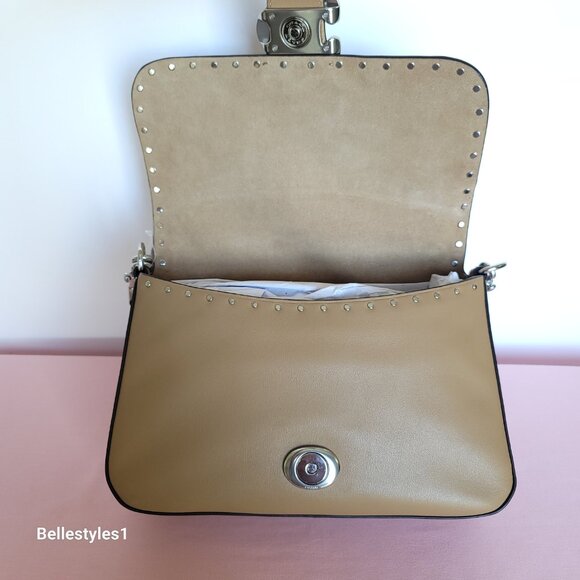 COACH Tabby Soft Suede & Leather Shoulder Bag With Rivets And Tooling- Peanut⭐ - Picture 11 of 16
